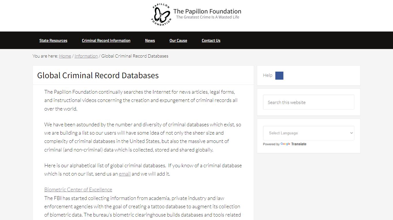 Global Criminal Record Databases - The Papillon Foundation
